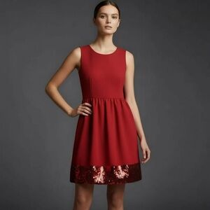 Julie Brown Red Sleeveless Cocktail Dress with Sequin Hem